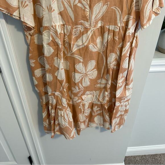 Robert Friedman Tan Neutral Floral Linen Mini Dress Large - Picture 7 of 11